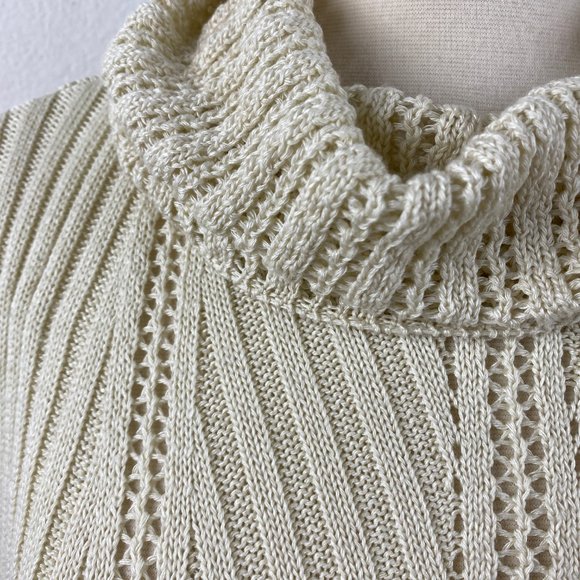 Knit Zone USA Boho Pullover Sweater Natural Rolled Turtleneck Flared Sleeves XL - Picture 3 of 8